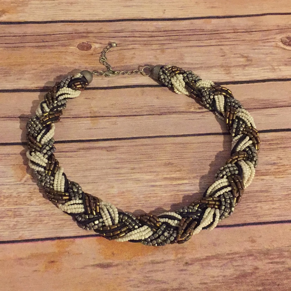 Braided Metal and Bead Necklace